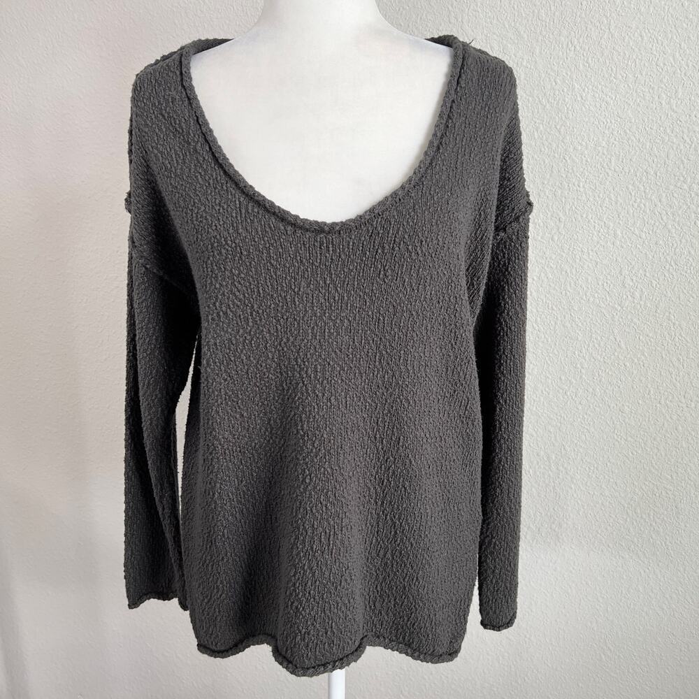 Aerie American Eagle Oversized Knit Sweater Women's S Gray Scoop Neck Relaxed